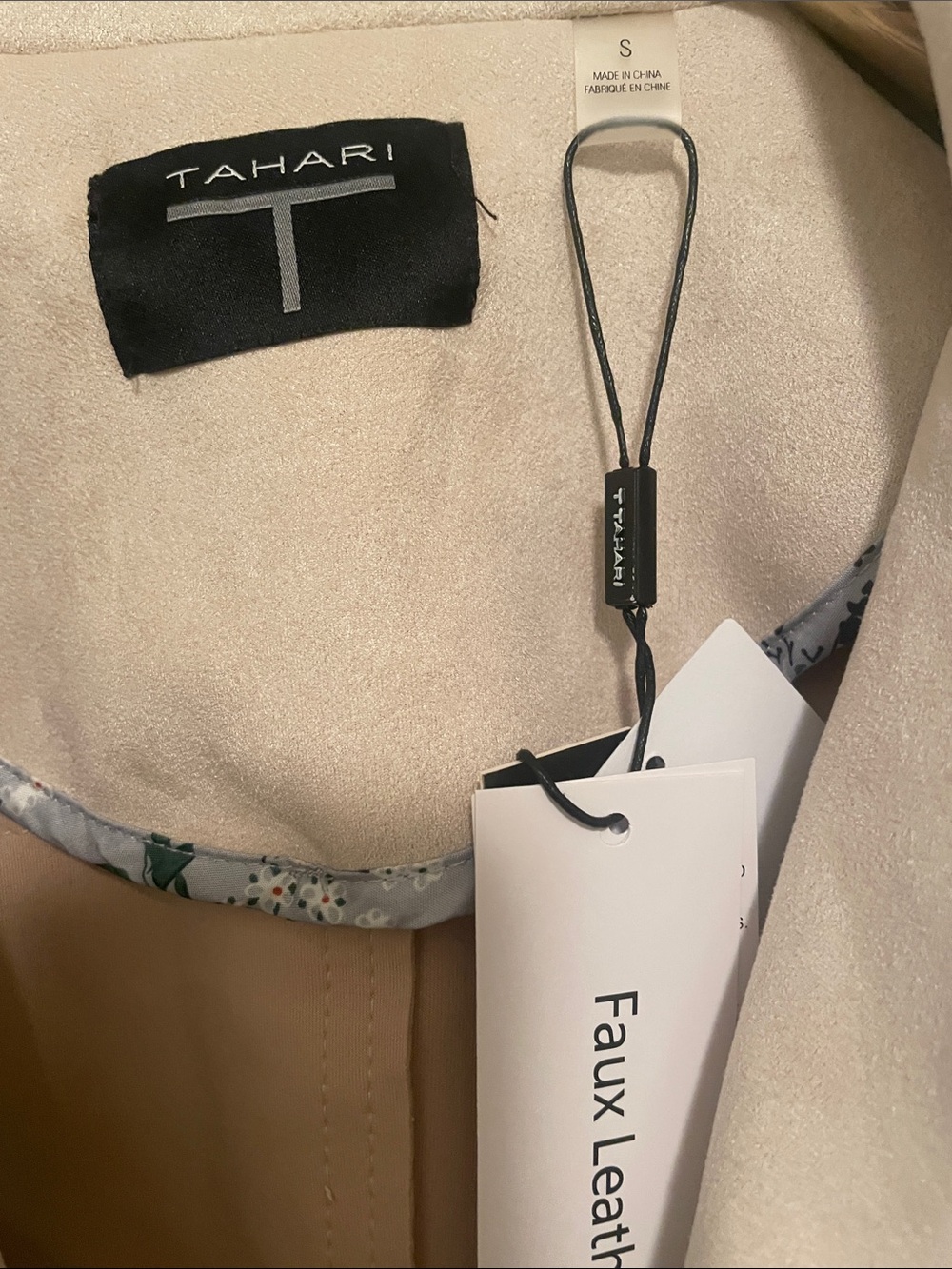 Tahari Light Cream Suede Moto Jacket - Picture 2 of 5